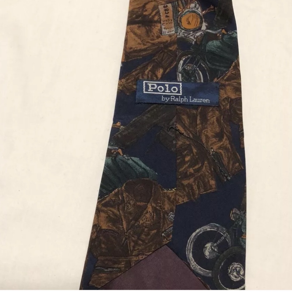 VTG Rare 80’s/90’s Polo Motorcycle Print Necktie - Picture 6 of 8